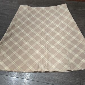 LOFT Beige Plaid A-Line Skirt with Cream Windowpane